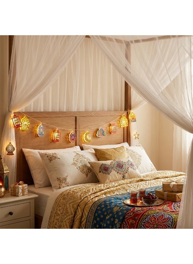 حبل إضاءة زينة رمضان (1.65 متر) - 10 لمبات LED بتصاميم إسلامية ملونة (هلال، نجمة، فانوس) - يعمل بالبطارية لتزيين المنزل في رمضان والعيد - Image 5